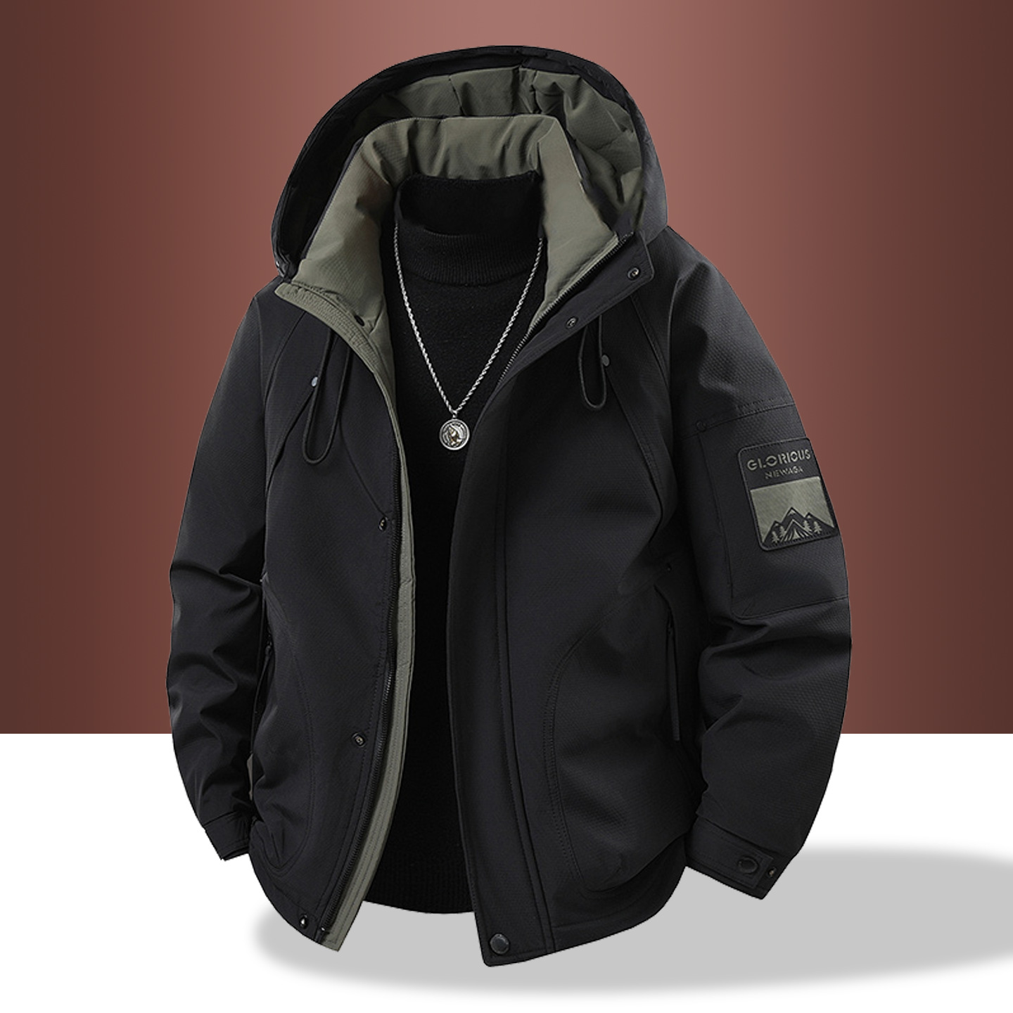 Nuevo traje de trabajo al aire libre para hombres grueso ocio suelto chaqueta con capuchón de camisa de abrigo cálido a prueba de frío chaqueta de plumón de hombre