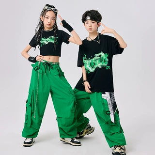 街舞儿童潮服男童嘻哈演出服女童爵士舞服装小学生团体演出服夏季