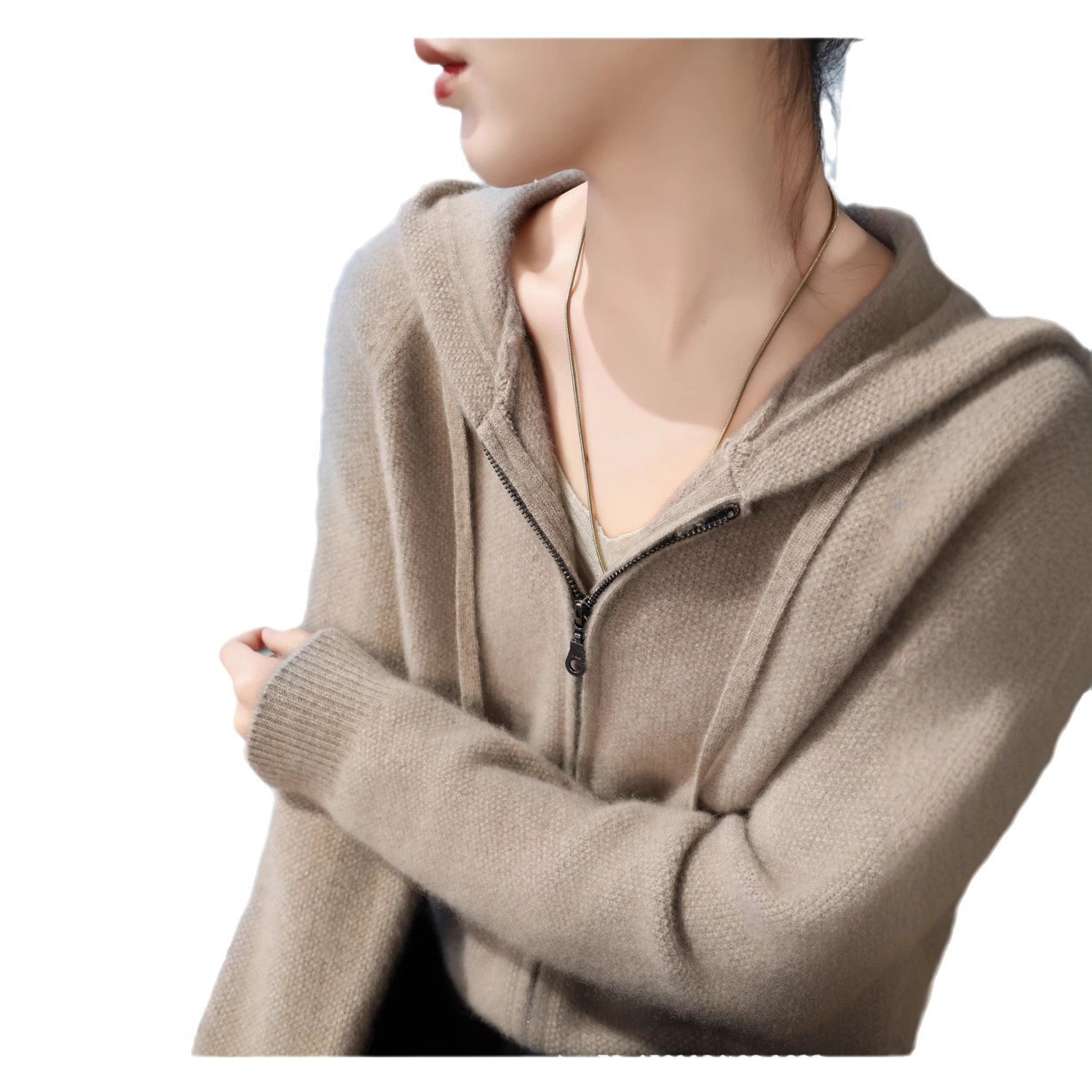 2025 가을 겨울 니트 지퍼 후드 여성 울 카디건 패셔너블 루즈베이스 셔츠 캐시미어 후드 스웨터 재킷