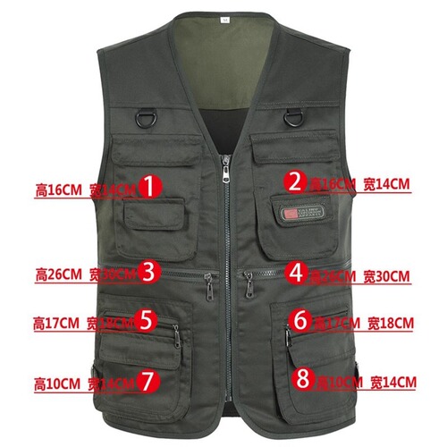 Spring and Autumn middle-aged men's V-neck vest multi-pocket vest vest dad wear outdoor photography fishing vest