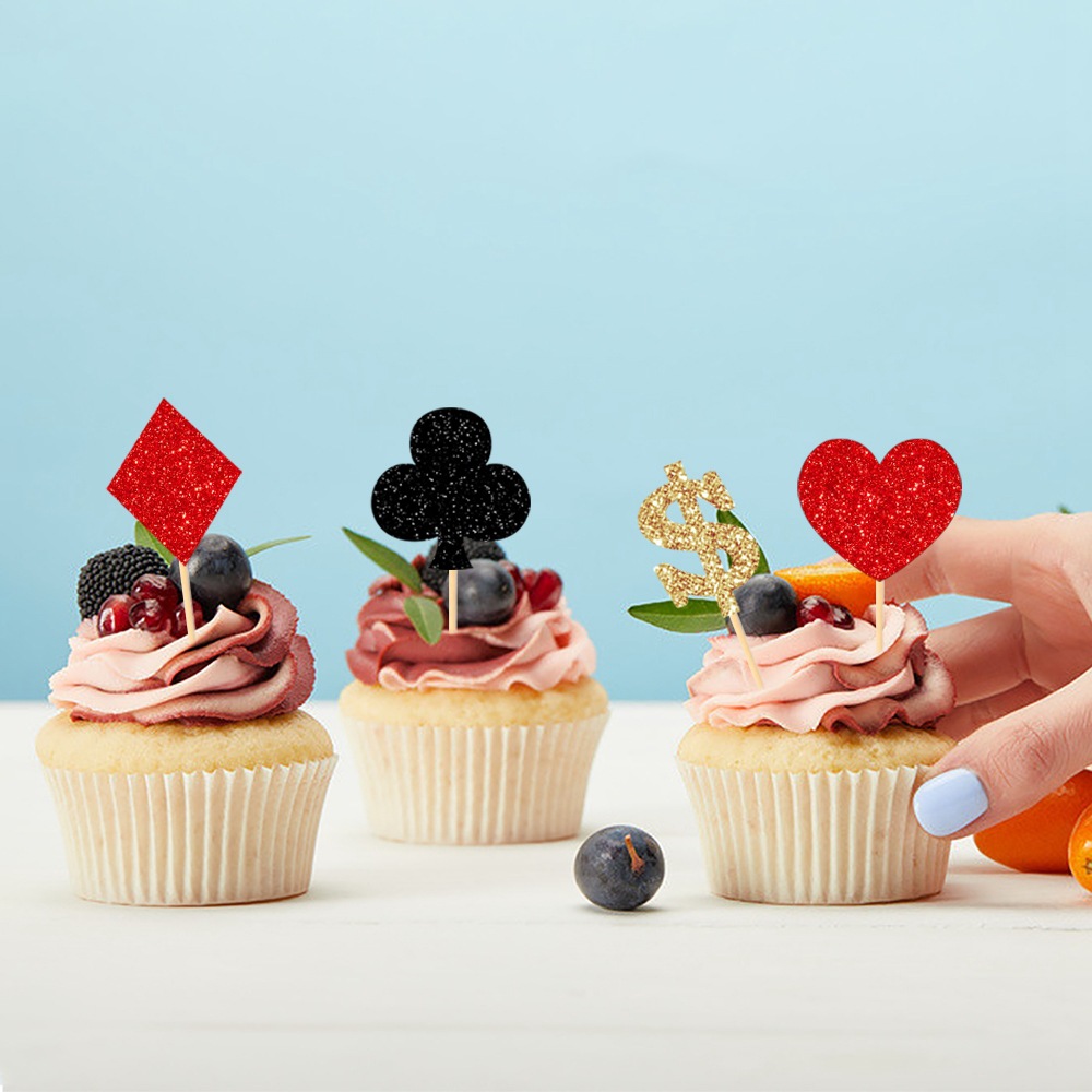 Magia tema Fiesta jugando a las cartas Tarjeta de pastel creativo insertando papel taza pastel plug-in Casino suministros de fiesta de cumpleaños