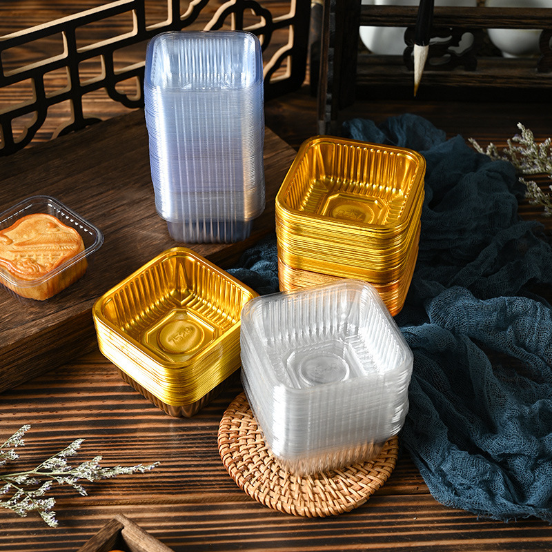 新しい正方形の月餅は中秋の月餅の内でプラスチックの底を支えて厚い透明な氷の皮の卵黄のショートニングのプラスチックの箱を詰めます。|undefined