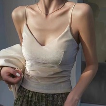 衣架款金丝绒吊带背心女内搭外穿带胸垫轻奢上衣褶皱美背无痕内衣