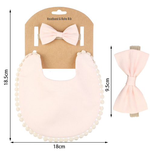 Cross-border new baby solid color lace saliva towel baby anti-vomiting children's bib pocket bow headband set