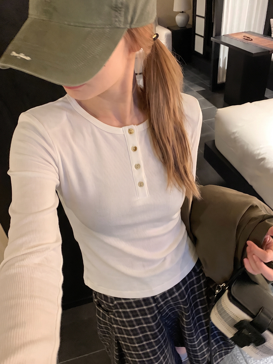 Youye Thirteen Lines Women's Clothing 2026 Autumn New Long Sleeve T-Shirt Korean Style Slim Fit Base Shirt for Women