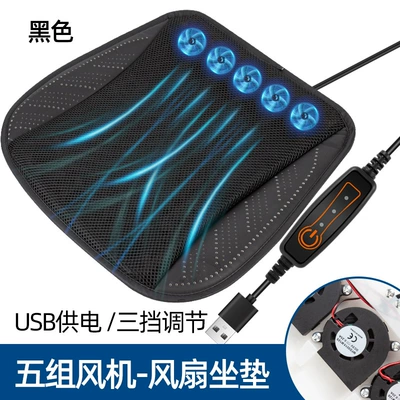 Car Cushion Summer Cool Ventilated Seat Cushion Breathable Heat Dissipation Household USB Fan Cushion Car Ice Silk Cool Cushion (Seat cushion, seat cover) - black-usb-model-5-sets-of-fans