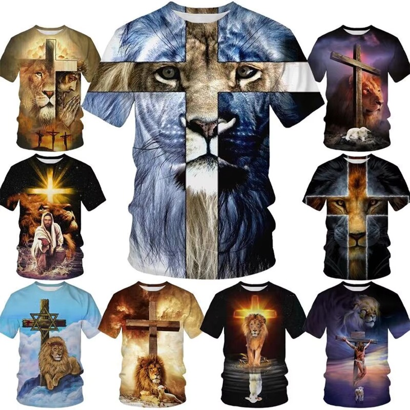 Summer fashion creative design cross lion 3D printed personalized art t-shirt, loose fit