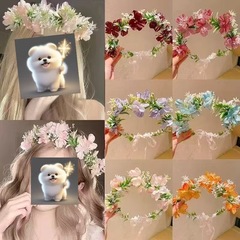 花輪ヘッドドレス 女性用 大人用 森系ヘアバンド ヘアアクセサリー ヘッドバンド 婚約 旅行 写真撮影用小道具 花輪ヘアアクセサリー
