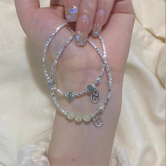New Chinese style Jade Hetian jade broken silver safety buckle lucky bracelet Women's Light luxury niche design bracelet new product