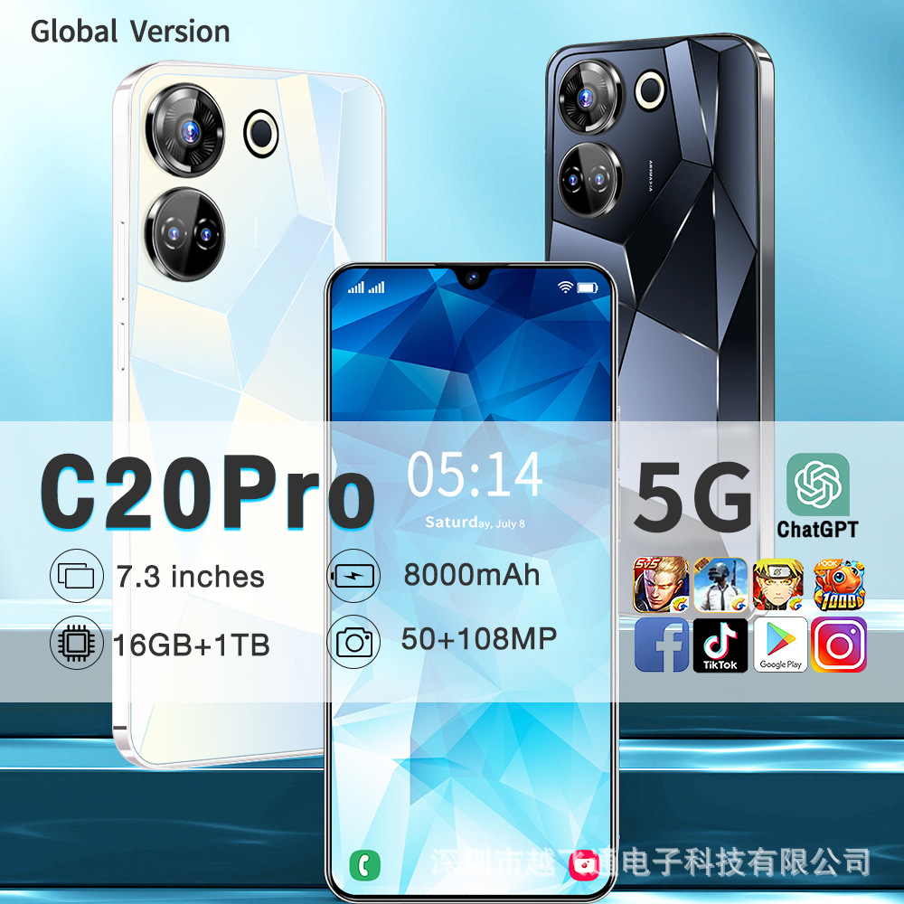 Spot cross-border mobile phone C20Pro hot smart 16 1T large memory cross-border mobile phone 6.7 inch HD screen wholesale