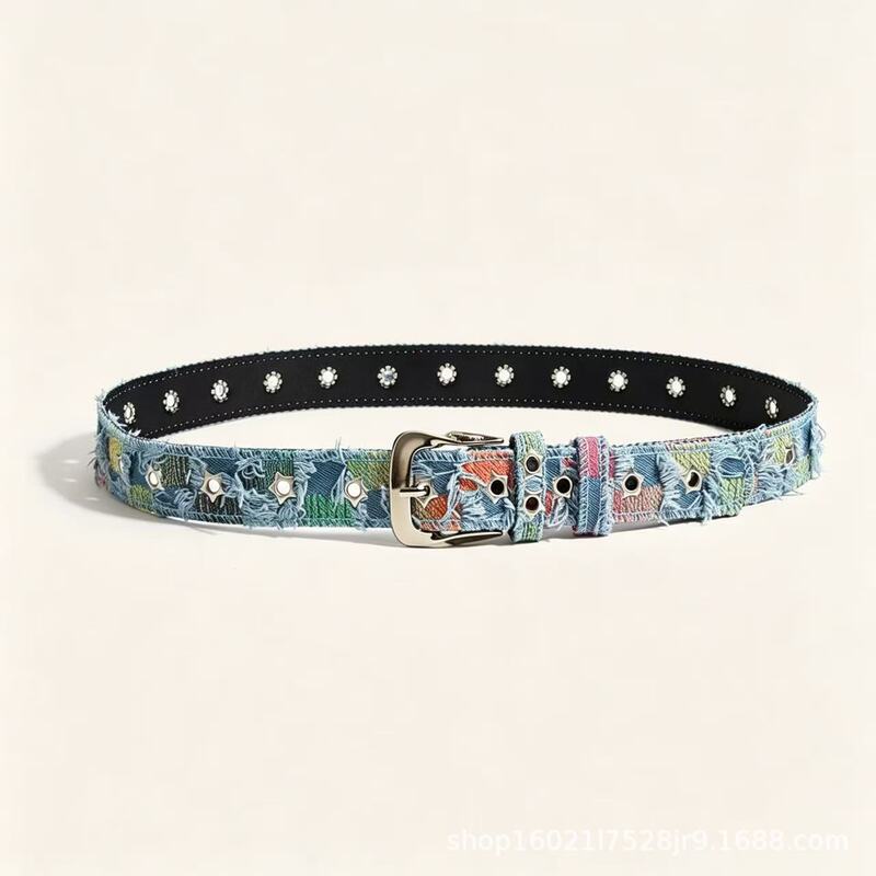 Original denim waist belt accessory, edgy punk-style rivet Y2K belt with a unique design, unisex for men and women Original denim waist belt accessory, edgy punk-style rivet Y2K belt with a unique design, unisex for men and women