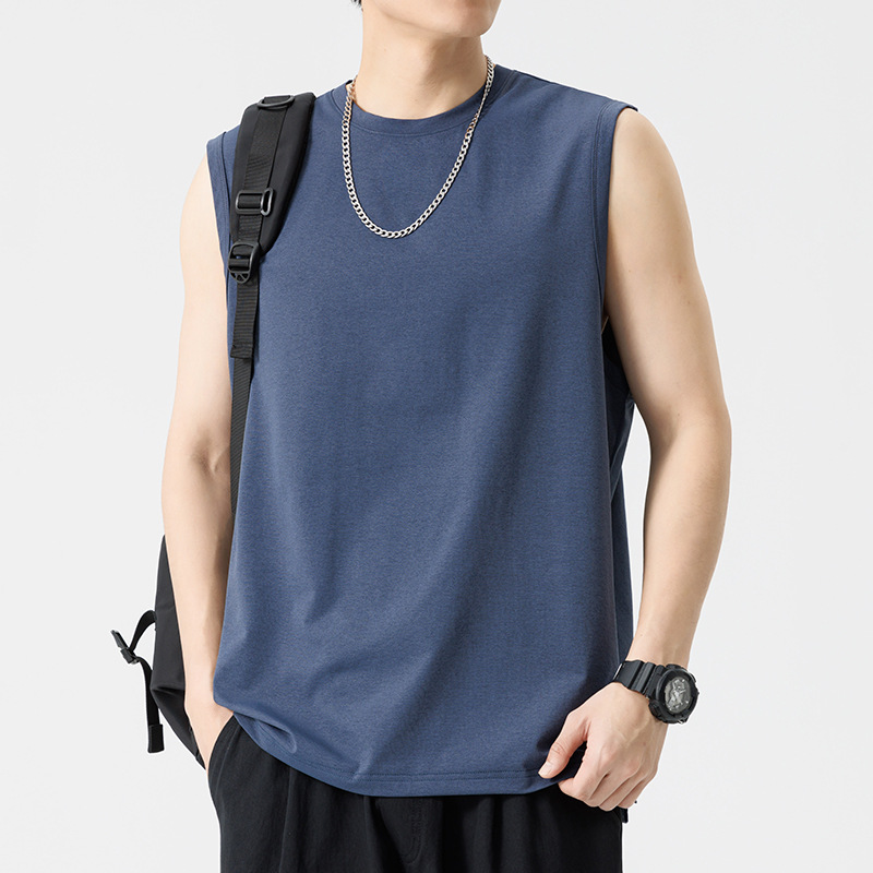 Ice Silk Men's Vest Summer Sports Hurdle Sleeveless Sweatshirt Men's Thin Color Men's Fashionable Outer Wear Loose Vest