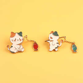 小猫钓鱼创意情侣胸针猫咪可爱日系卡通徽章别针礼物包包装饰配饰