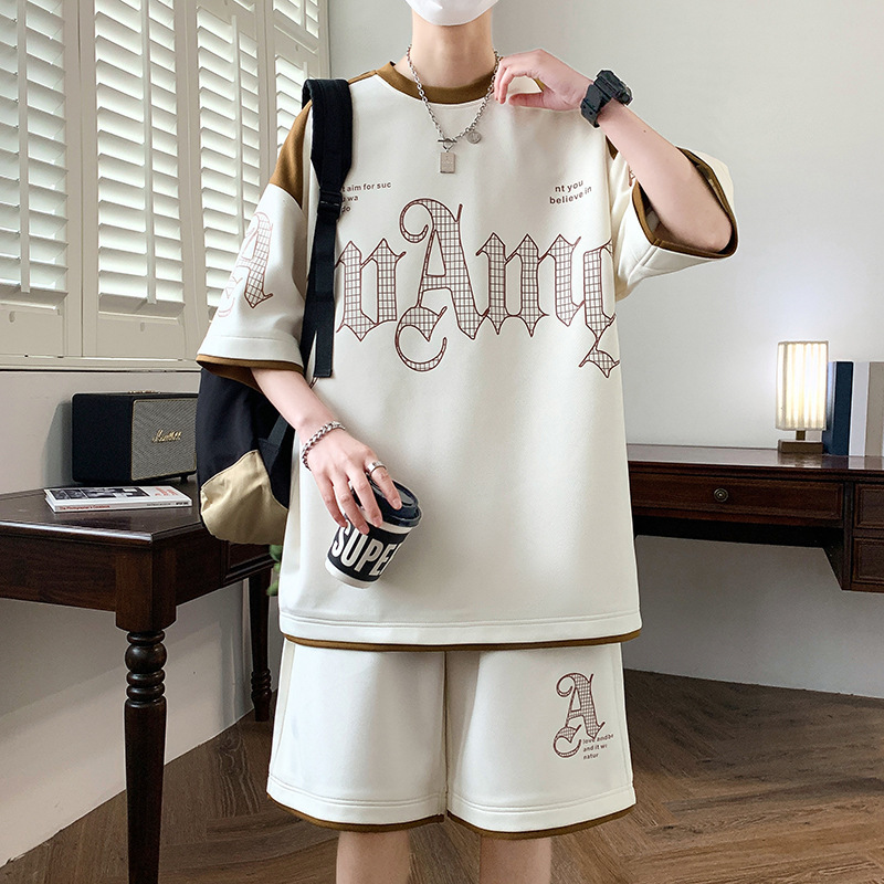 Casual Sports Suit Men's Summer 2024 New Short-sleeved Shorts Men's Set with Handsome Youth Clothes