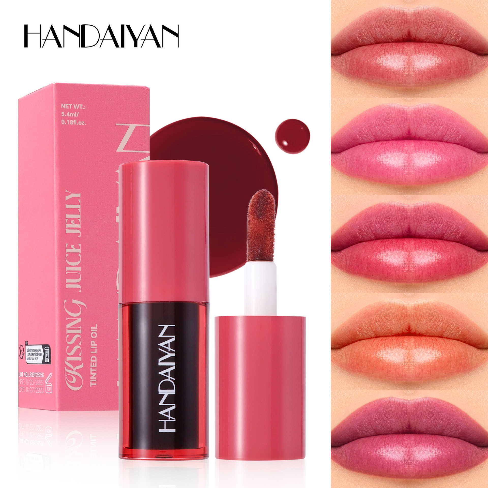 Han Yan Yan cruza fronteras para proporcionar esmalte labial de 5 colores para mejorar el color y el blanco impermeable, no es fácil de tocar esmalte labial