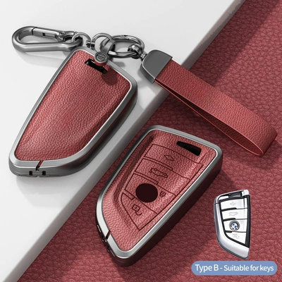 Suitable for Bmw Key Cover 5 Car key bag - model-b-blade-smart-4-button-unstandard-volcano-red-hardware-bracelet-single-shell