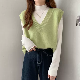 无袖针织马甲女秋季薄款v领宽松短款外搭叠穿马夹毛衣背心打底衫