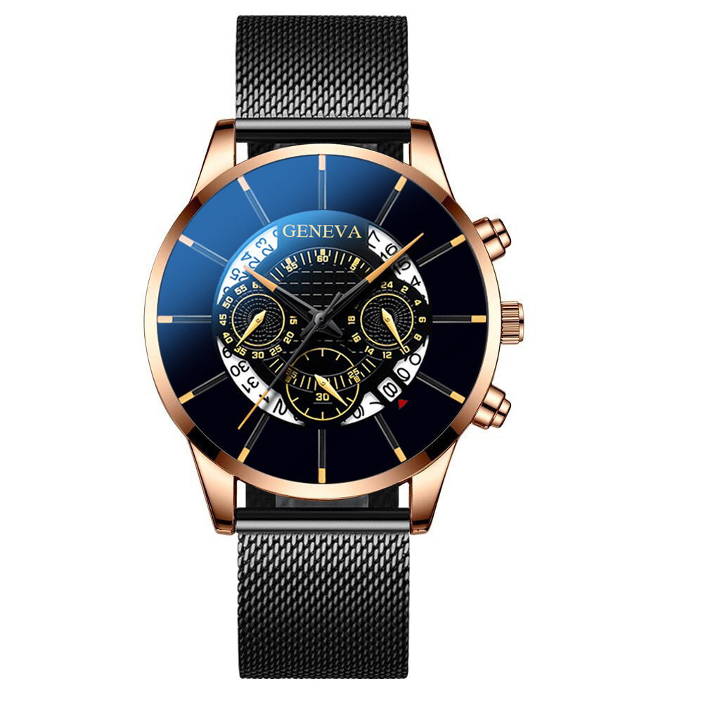 New GENEVA Watch Men's Steel Band Watch Fashion Calendar Quartz Belt Watch Men's Wholesale_voghion.com