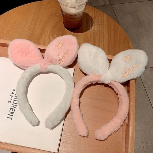 New Rabbit Ear Headband, Plush Cute Facial Cleansing Headband for Women, Korean Influencer Cartoon Hair Clip Headband, Wholesale