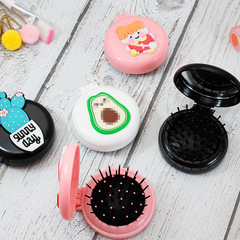 Cartoon Folding Airbag Comb Ins Girl Heart Portable Beauty Lens Massage Comb Mirror Set Small Gift
