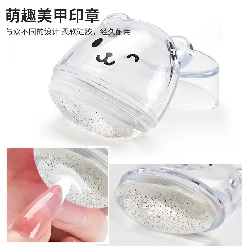 Nuevo sello de silicona de manicuras adorable oso conjunto de herramientas de impresión de transferencia multifuncional sello de fabricación de uñas francesas
