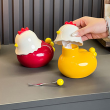 小鸡水果叉家用不锈钢小叉子水果签收纳罐盒套装陶瓷牙签筒二合一