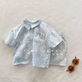 Children's Summer Suit Small and Medium-sized Children's Handsome Tie-dyed Short-sleeved Shirt Shorts Two-piece Set Korean Style Shirt for Boys