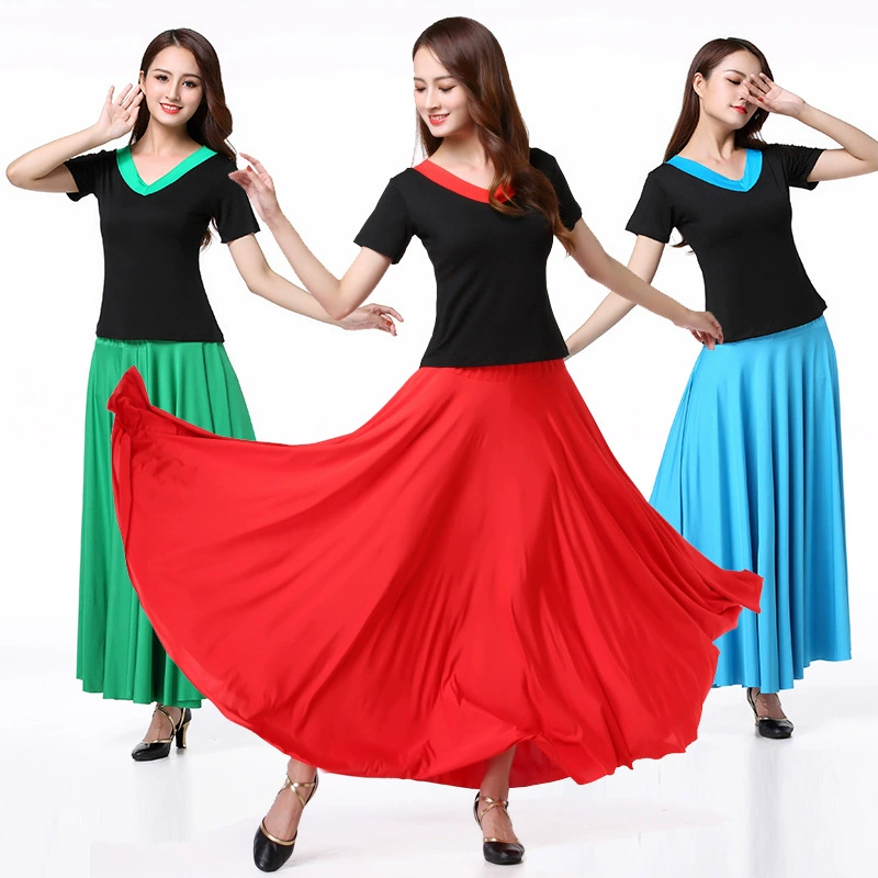 Изготовленный на заказ квадратный танцевальный костюм модальный Топ молочный шелк большие качели длинное платье Синьцзян танец длинное платье групповых танцев платье