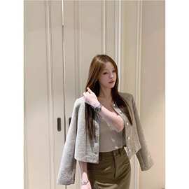 新品亚马逊欧美条纹小香风短外套女秋季千金风小个子名媛气质上衣
