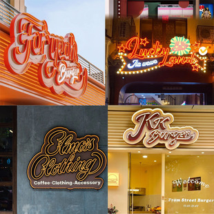 Internet Celebrant American Style Retro Neon Luminous Word Door Head Billboard Bulb Iron Art Led Metal Word Shell Sign
