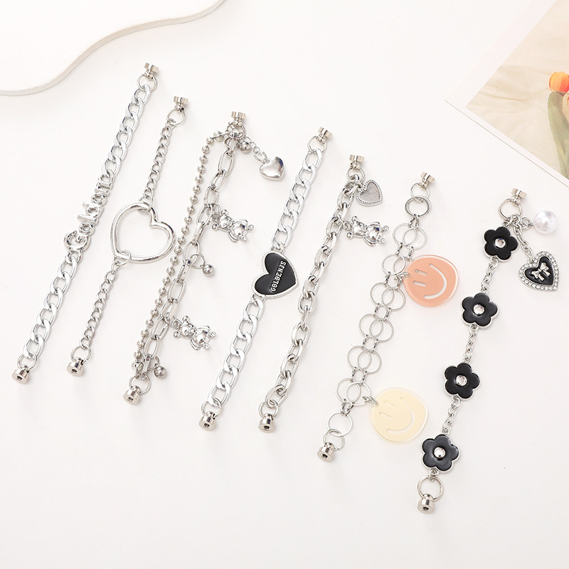 New Metal Double Chain Bear Bracelet DIY Mobile Phone Case Jewelry Accessories Dripping Oil Plum Heart Pendant Material