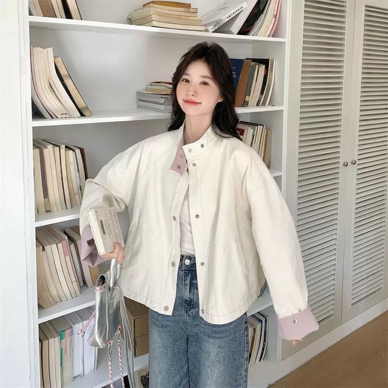 感韩系立领撞色工装外套女春季新款港风休闲流行夹克上衣|undefined