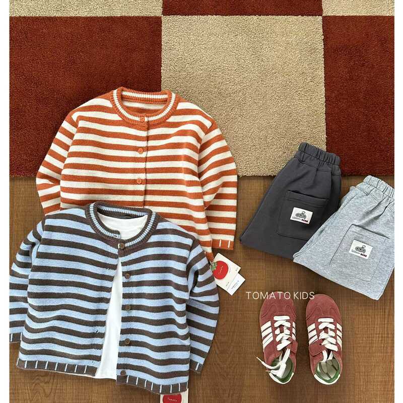 Bulk Orders Negotiable/Children's Striped Knit Cardigan for Spring and Autumn, Color-Blocked Baby Jacket for Boys and Girls, Direct Supply from Manufacturer Bulk Orders Negotiable/Children's Striped Knit Cardigan for Spring and Autumn, Color-Blocked Baby Jacket for Boys and Girls, Direct Supply from Manufacturer