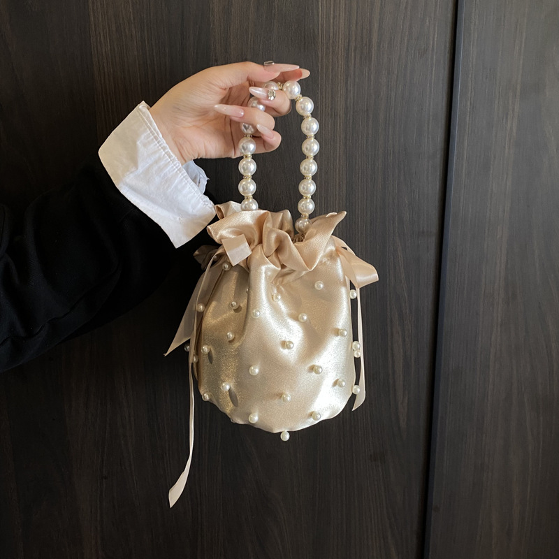 Beaded Handbag Bucket Bag Niche Design Single Shoulder Crossbody Bag Women's Gift Bride Bag Foreign Trade 2025 New Model