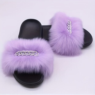 T 91744 Fox Fur Slippers Flat Sandals ����ë��Ь