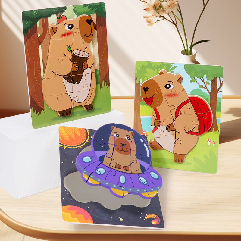 Cpc ce niños madera capibara rompecabezas dibujos animados rompecabezas de animales jardín de infantes bebé educación temprana juguetes educativos
