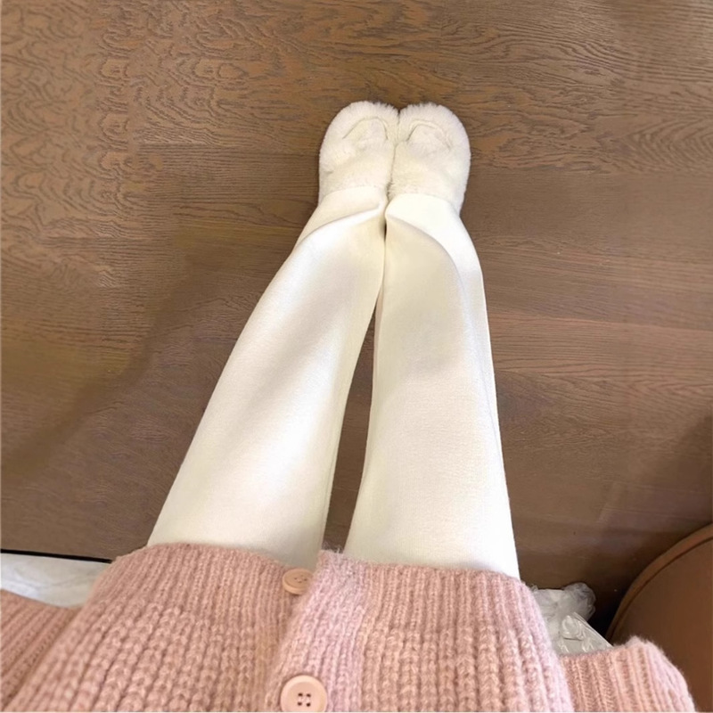 White Soft High-Waisted Knit Wide-Leg Pants for Women, Autumn and Winter, Drapey, Thickened Casual Straight-Leg Floor-Length Pants
