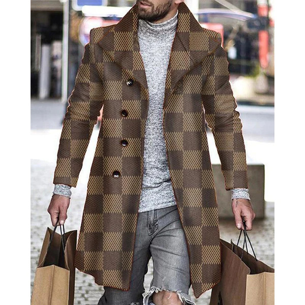 Comercio exterior transfronterizo 2024 otoño nuevo abrigo de lana de solapa impresa Venta caliente ropa de hombre de longitud media