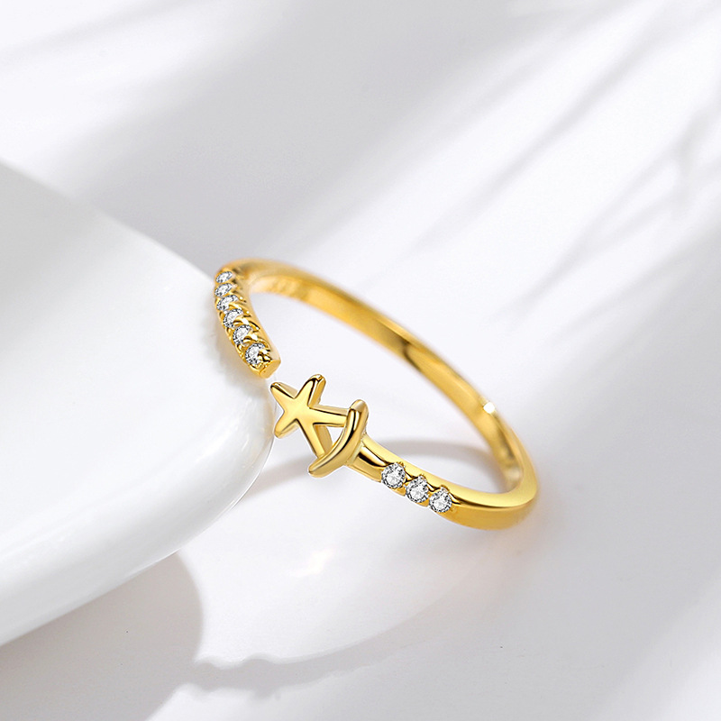 S925 Estrella de plata esterlina anillo femenino japonés y coreano diamante estrella de cinco puntas sonrisa coreano anillo único viento frío boca abierta diseño sentido