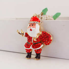 水钻可爱圣诞老人背包钥匙扣钥匙链钥匙圈女包配饰挂件包扣件1536