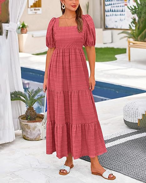 Women's Regular Dress Simple Style Square Neck Backless Short Sleeve Solid Color Maxi Long Dress Holiday Daily display picture 2
