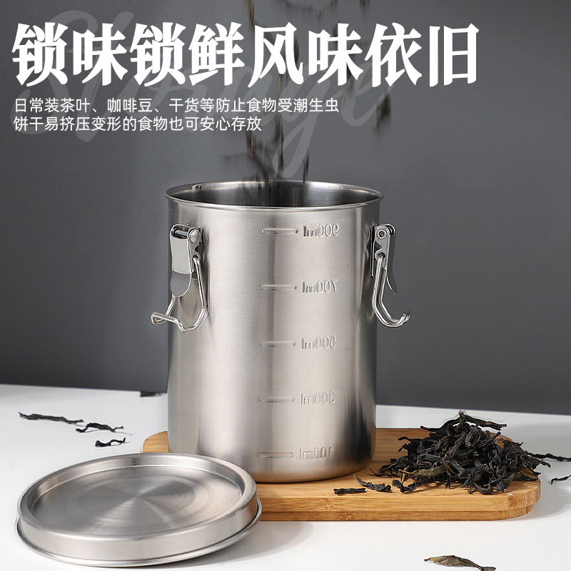 Tarro de almacenamiento de acero inoxidable té sellado jarra de almacenamiento de cocina caja de almacenamiento de granos jarra de grado alimenticio