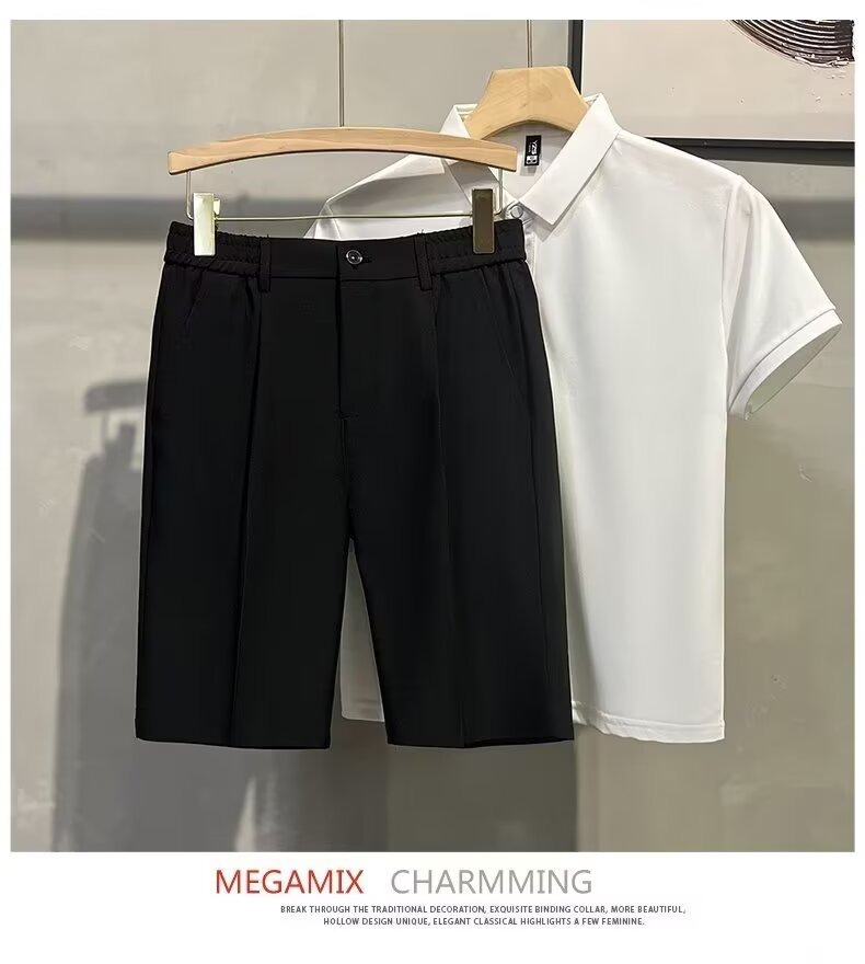 Short d'été pour homme, coupe droite, longueur mi-longue, taille élastique, style décontracté, coupe ajustée._voghion.com