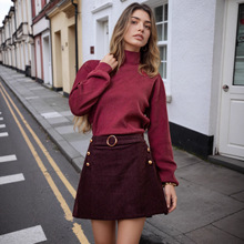 2025秋冬新款欧美独立站灯芯绒A半身裙显瘦金属扣百搭包臀中裙潮