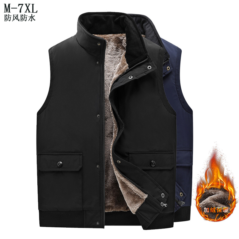 中老年加绒马甲男爸爸装背心马夹保暖加厚大码坎肩跨境外贸亚马逊