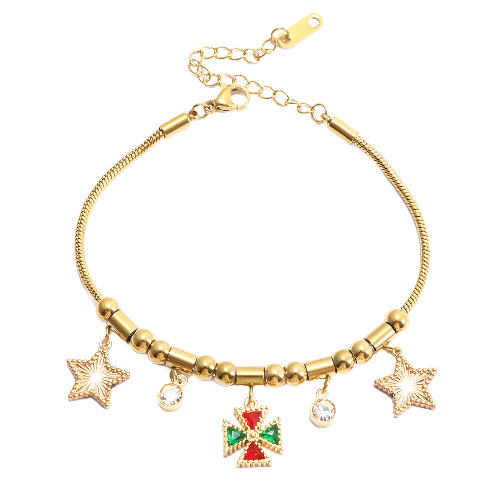European And American Cross-Border Star Flower Butterfly Stainless Steel New Beaded Bracelet Emerald Zircon Fashion_voghion.com