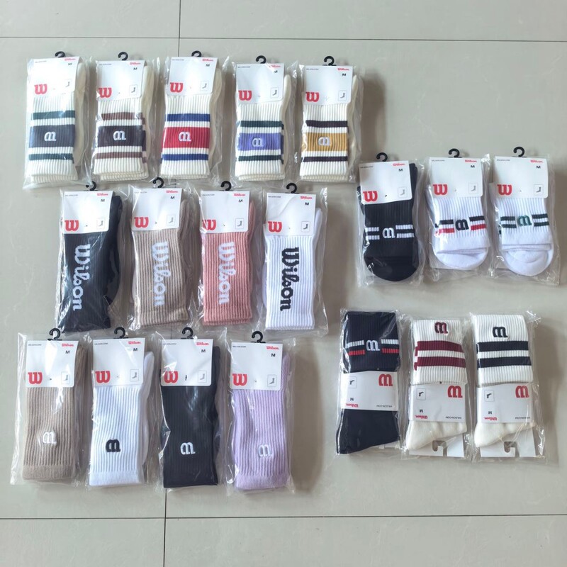 New Wilson towel-soled sports socks, outdoor tennis calf socks, versatile unisex casual mid-calf socks