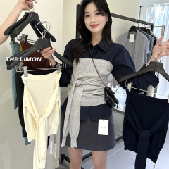 the limon柠檬绿茶2025秋季新款设计感叠穿抹胸针织衫女修身上衣