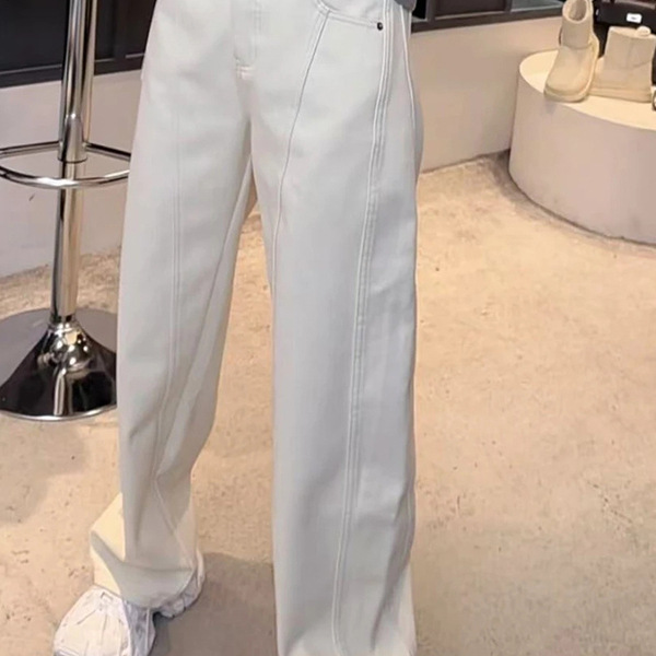 Washed Scimitar Jeans for Women, Plus Size, Slimming, New Straight-Leg Pants, Stylish High-Waisted Wide-Leg Pants