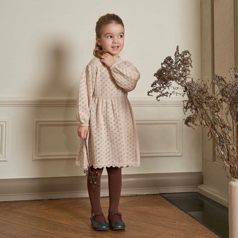 Bebe Orgánica de otoño e invierno de las niñas vestido de los niños de manga larga de punto de una sola pieza de algodón de encaje falda del bebé